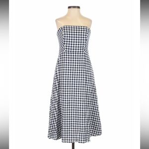 NWT Draper James Navy and White Midi Gingham strapless Dress